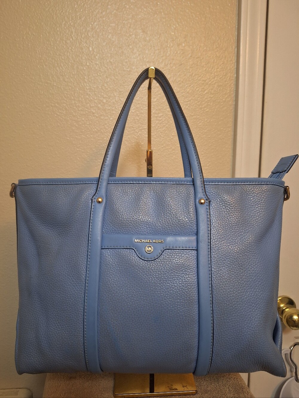 Michael Kors Blue Pebbled Leather Tote Bag